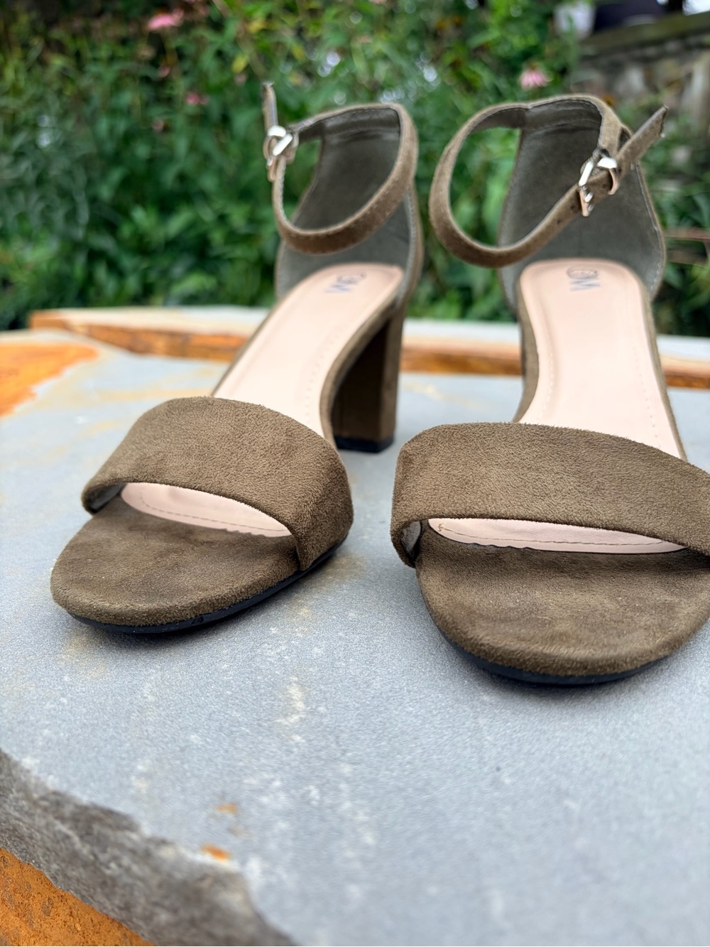 CCM Olive Green Suede Block Heel Sandals with Ankle Strap